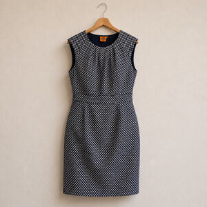 Tory Burch Maxine Geometric Print Silk Sheath Dress Navy White Women's Size 14